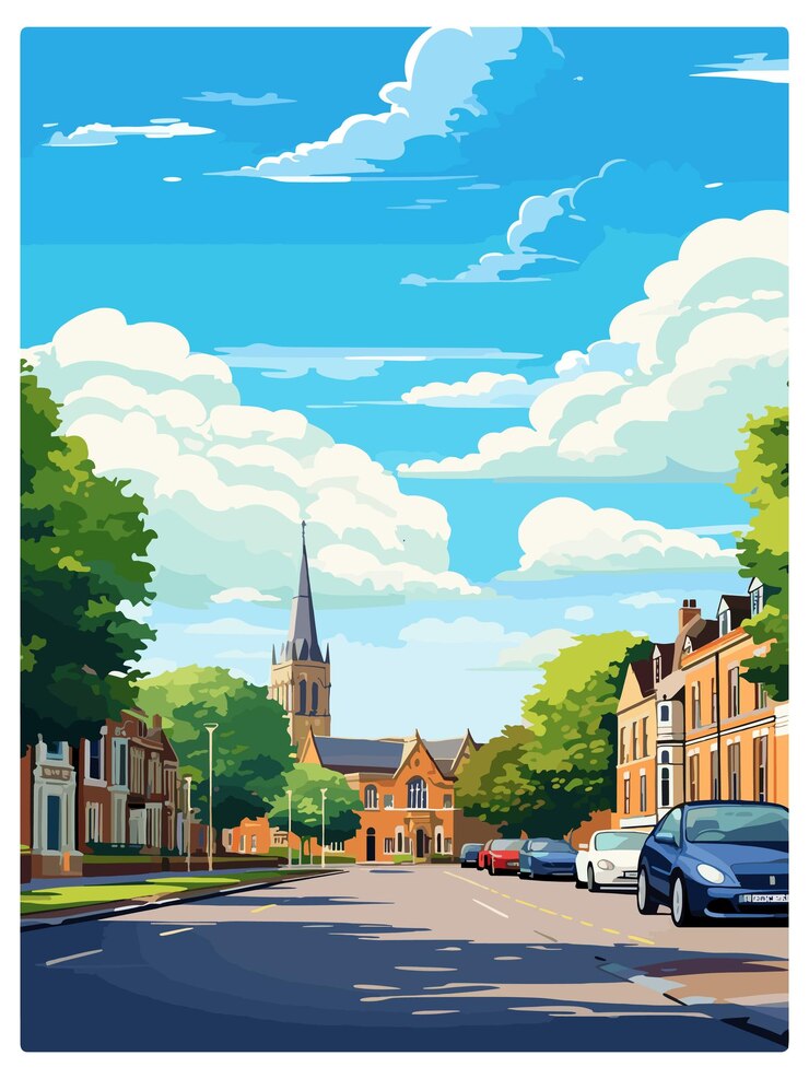 Vector leighton buzzard 영국 빈티지 여행 포스터 기념품 엽서 초상화 그림 wpa 일러스트레이션