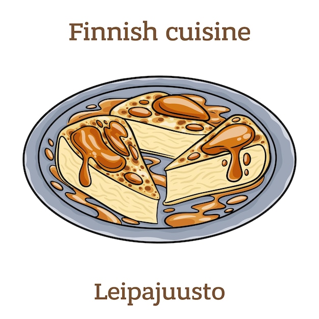 Leipajuusto This cheese is most often made from cow's milk but can also be made from reindeer or goat's milk It is most delicious with cloudberry jam Finnish food Vector image isolated