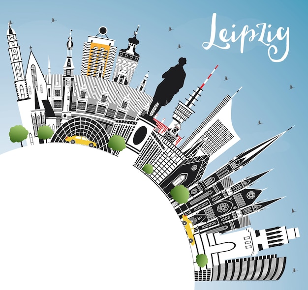 Leipzig Germany City Skyline with Gray Buildings, Blue Sky and Copy Space. Illustration