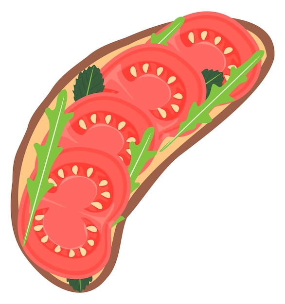 Vector lekker brood met tomatensnijden vegetarische boterham van bovenaf