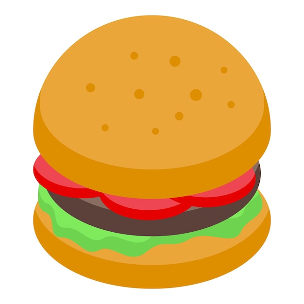 Lekker hamburger met sla, tomaten en rundvlees isometrische illustratie