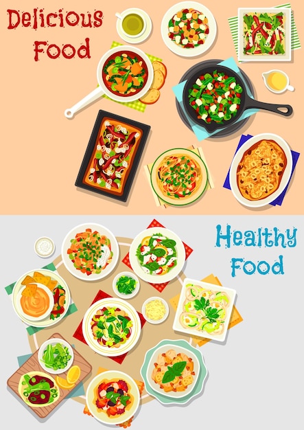 Vector lekkere gerechten voor lunchmenu icon set design