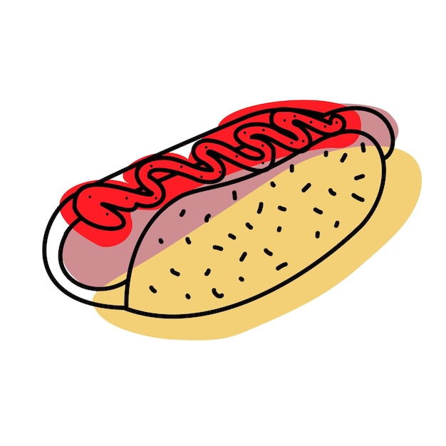 Lekkere hotdog doodle pictogram vector voor webdesign voedsel illustratie