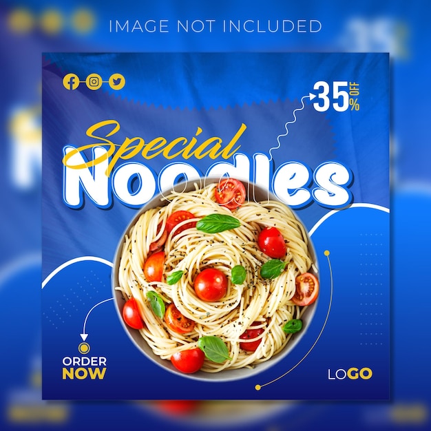 Vector lekkere noodle-menupromotie met postsjabloon voor sociale media