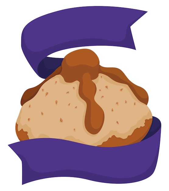 Lekkere 'pan de muerto' of Brood van de Doden versierd met gigantisch paars lint eromheen