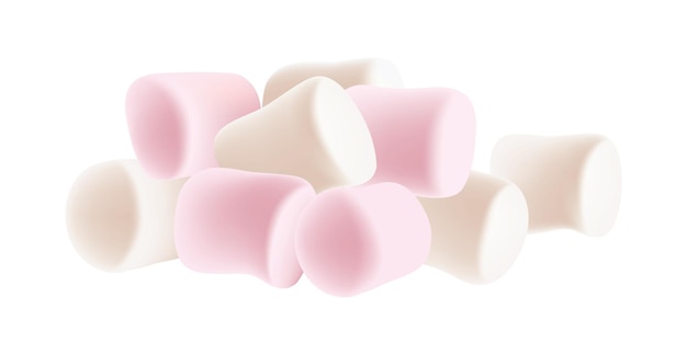 Vector lekkere witte en roze marshmallows geïsoleerd op een witte achtergrond