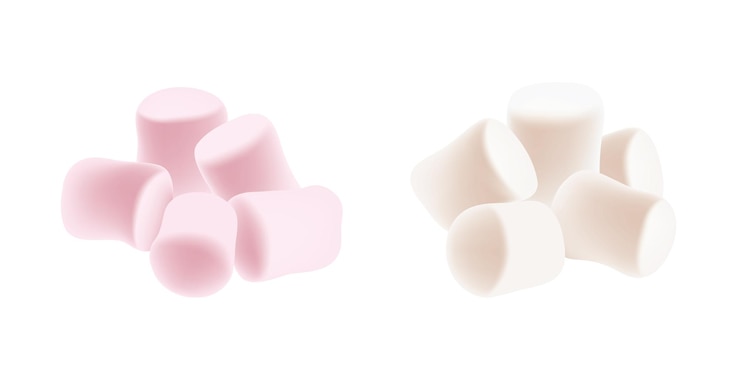 Vector lekkere witte en roze marshmallows geïsoleerd op een witte achtergrond