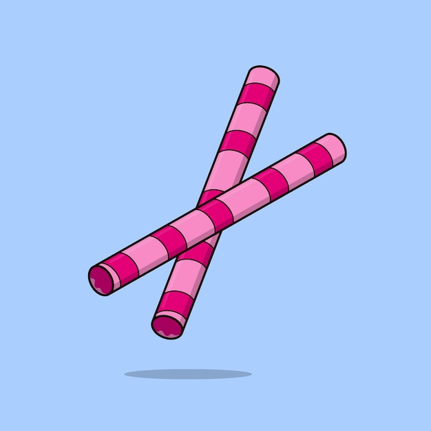 Lekkere zoete aardbei roze wafer stick rol vector pictogram illustratie