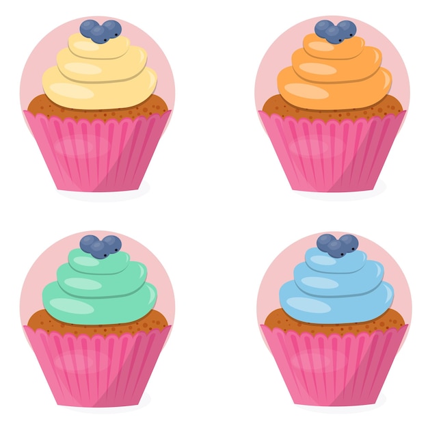 Lekkere zoete desserts vector illustratie muffins set geïsoleerd op witte achtergrond