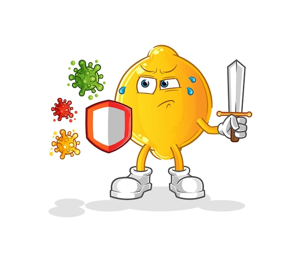 lemon against viruses cartoon. cartoon mascot vector