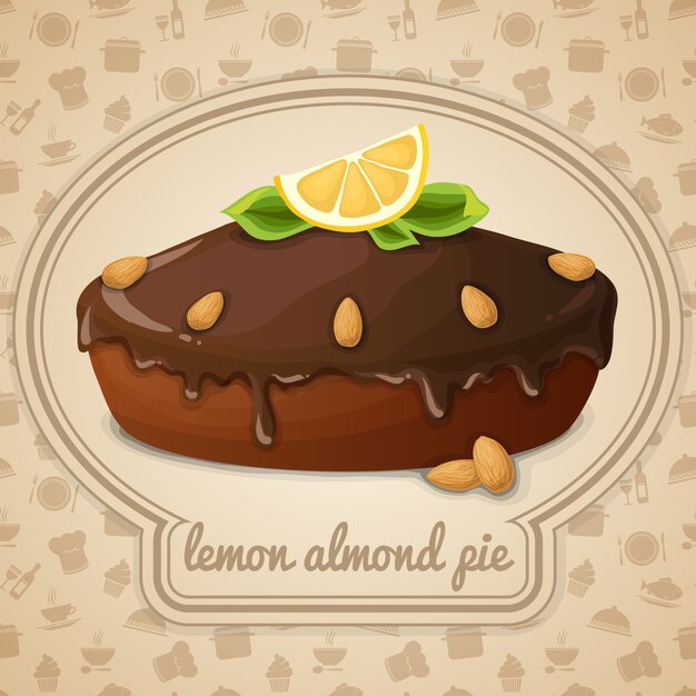 Vettore illustrazione di torta di mandorle al limone