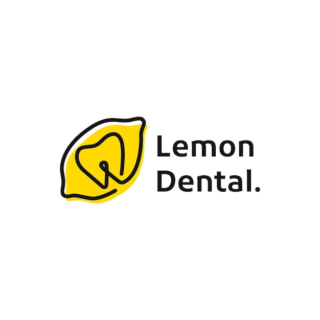 벡터 레몬과 치아 치과 진료소 라인 아이콘 로고 그림