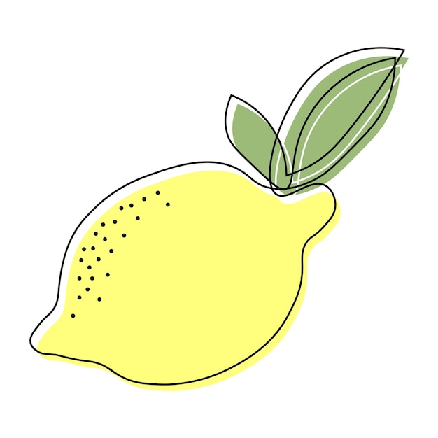 Lemon, black outline with color. fruit illustration, vector