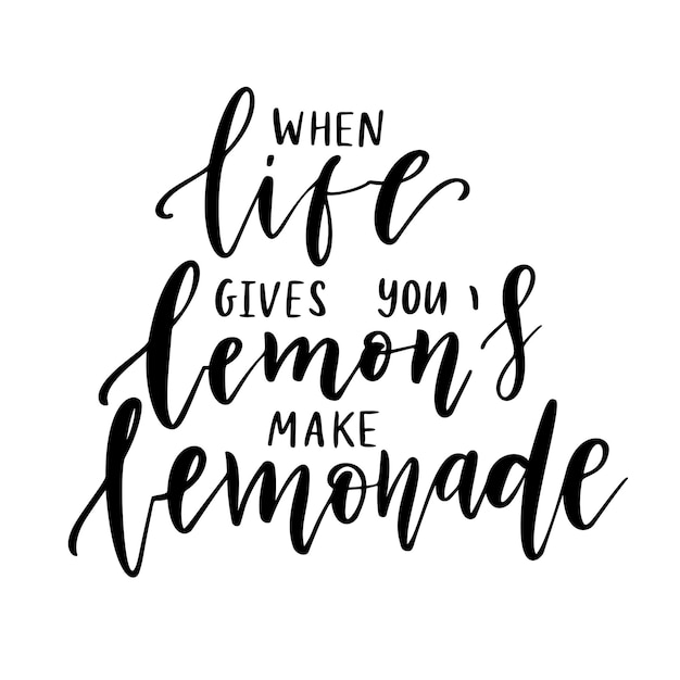 Lemon black quote isolated on white background. When life gives you lemons make lemonade - hand drawn typography poster. Inspirational motivation vector illustration with hand drawn lettering.