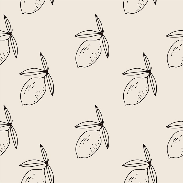 Lemon boho seamless pattern. Bohemian background with linear fruits