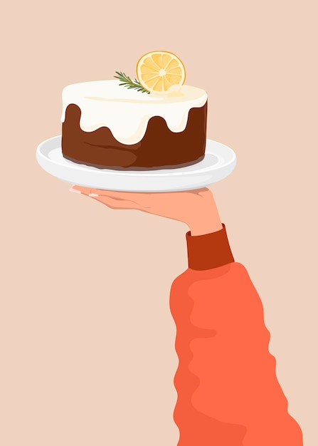 lemon cake sticker food vector illustration held by woman