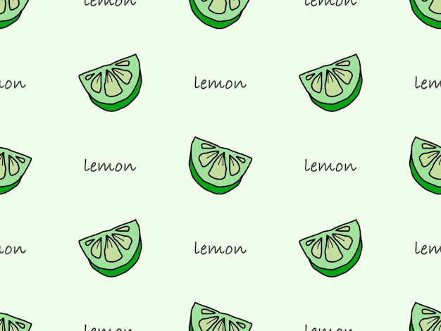 Lemon cartoon character seamless pattern on green background