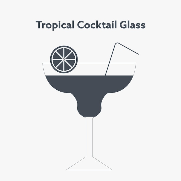 Lemon cocktail icon drawing on white background. Glass vector.