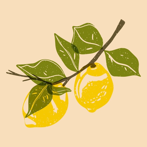 레몬. 다채로운 귀여운 스크린 인쇄 효과. 리소 프린트 효과.