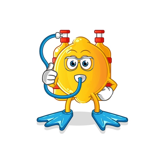 Lemon diver cartoon. cartoon mascot vector