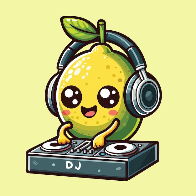 Lemon DJ Party Clipart illustration Vector