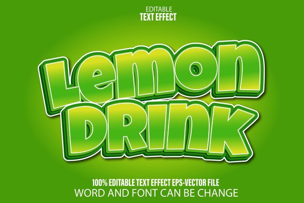 벡터 레몬 음료 편집 가능한 텍스트 효과 만화 스타일