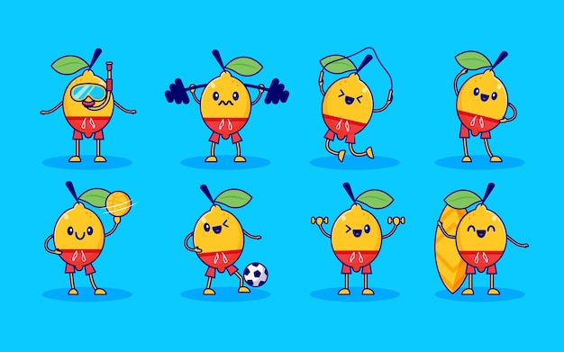 Lemon fruit cute character set