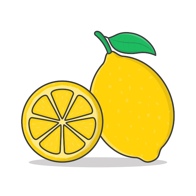 Vector lemon fruit   icon illustration. whole and slice of lemon flat icon