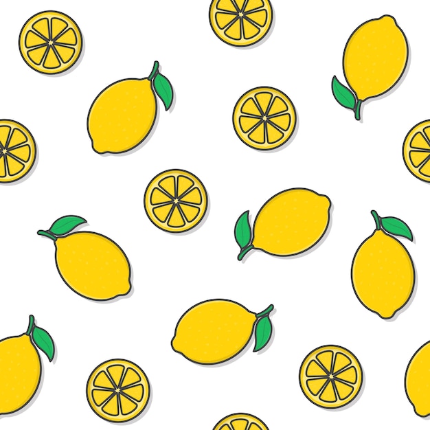 Lemon Fruit Seamless Pattern On A White Background Fresh Lemon Theme Illustration
