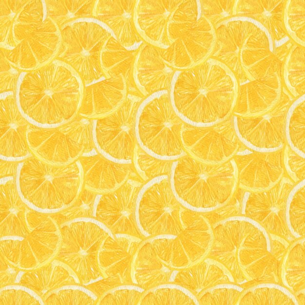 lemon fruit slices watercolor seamless pattern with bright yellow color