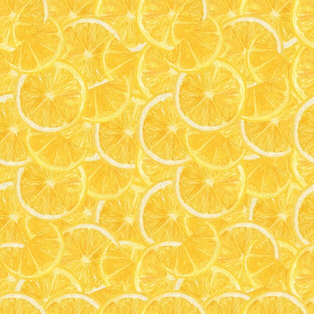 Lemon fruit slices watercolor seamless pattern with bright yellow color