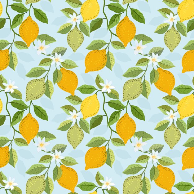 Vector lemon fruits seamless pattern background.