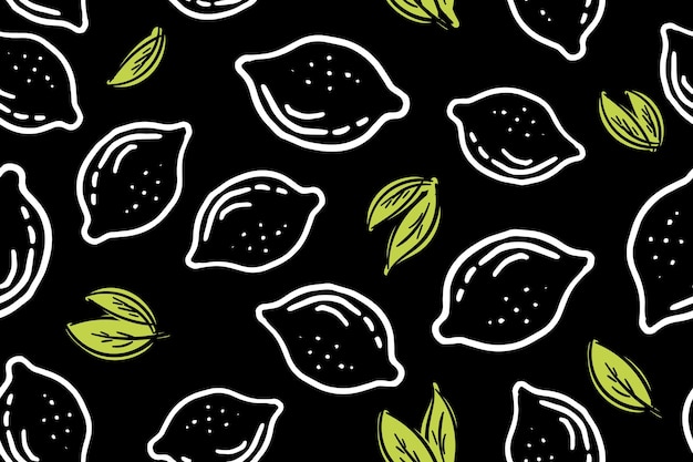 Lemon fruits seamless pattern on black background