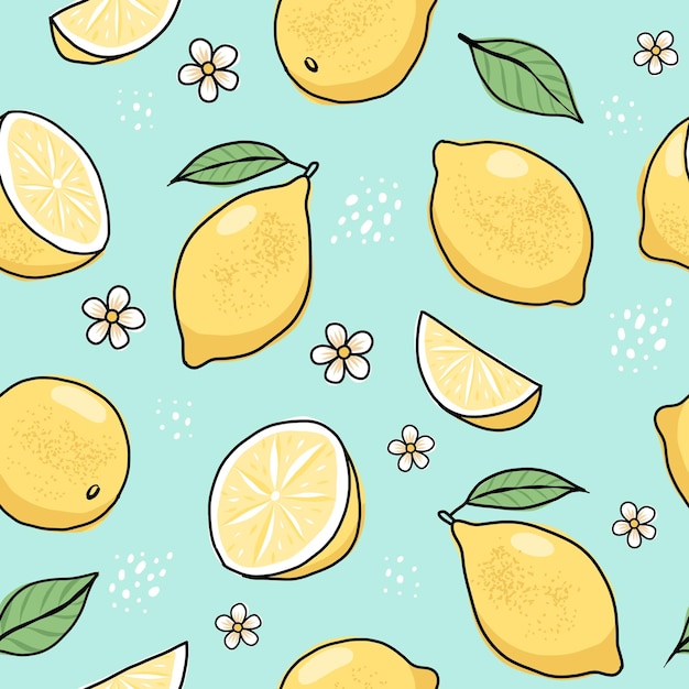 Lemon hand drawn seamless pattern Vector illustration in doodle style