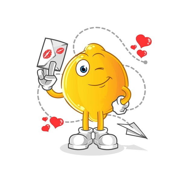 Lemon hold love letter illustration. character vector