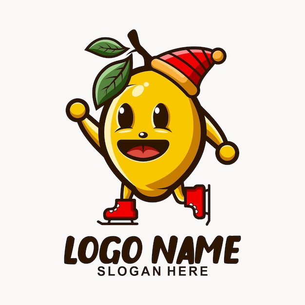 Lemon ice skating cute mascot character logo design