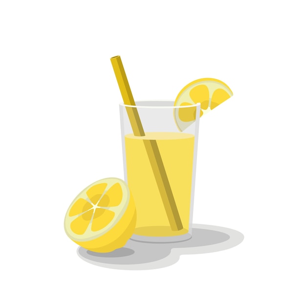 Vector lemon juice in a glass with an orange on a white background