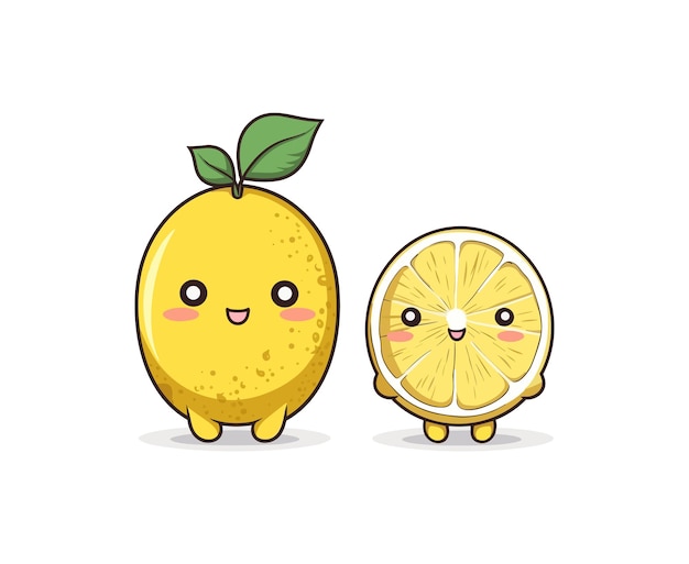 Lemon kawaii cartoon character vector Funny fruit kawaii illustration