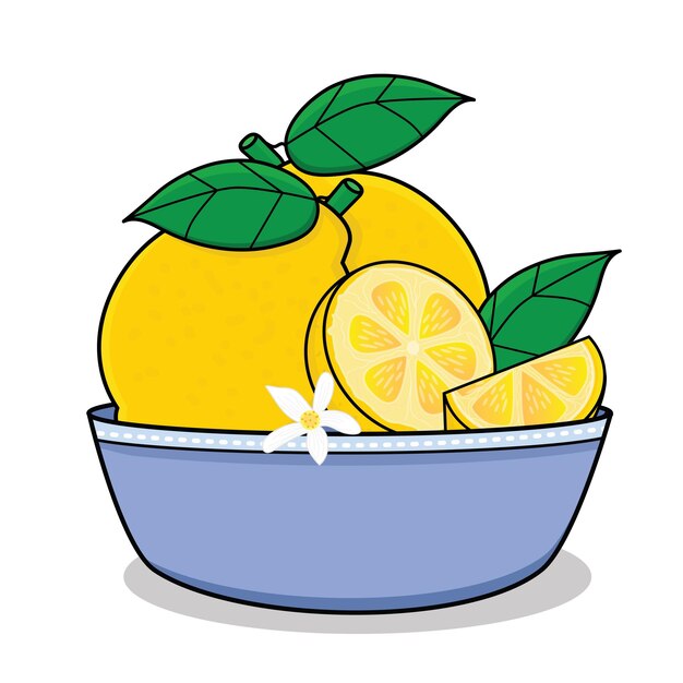 Vettore limone limone nel cestino cartone animato icona disegno vettoriale illustrazione carta da paratilimone con foglia gialla lem