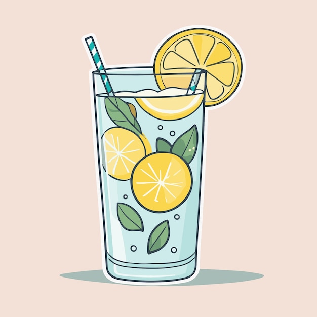 Lemon lemonade vector illustration sticker design fresh drink