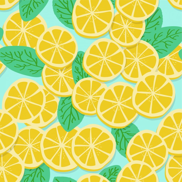 Vector lemon and mint leaves pattern