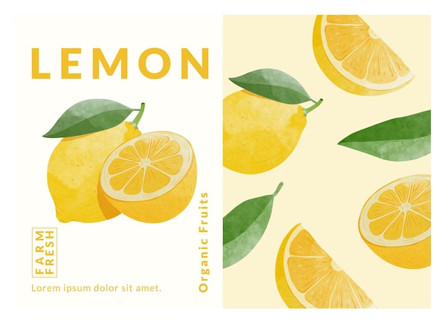 Lemon packaging design templates watercolour style vector illustration