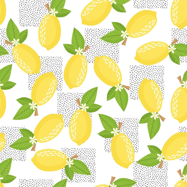 Lemon pattern. Seamless decorative background with yellow lemons. Bright summer design. Vector