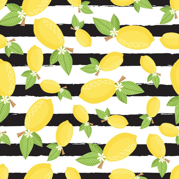 Lemon pattern seamless decorative background with yellow lemons