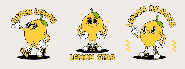 Vector lemon retro mascotte met hand en voet