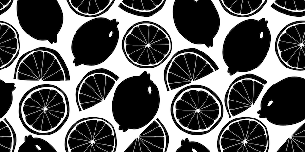 Lemon seamless pattern. Hand drawn fruit illustration.