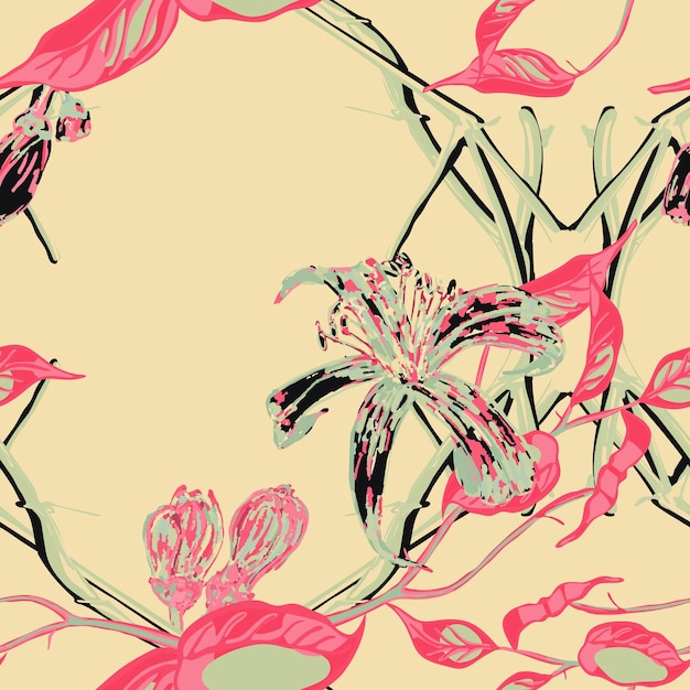 Vector lemon seamless pattern. simple marker lime. botanical illustration. green ash and pink vector summer citrus print. psychedelic citron motif.  modern hand drawn background.