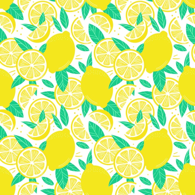 벡터 여름을 위한 감귤류 과일 조각 열대 프린트가 있는 레몬 매끄러운 벡터 반복 패턴