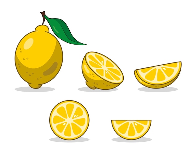 Lemon set. Sliced lemon. Lemon slices.