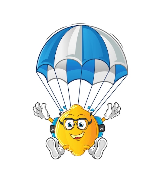 Lemon skydiving character. cartoon mascot vector